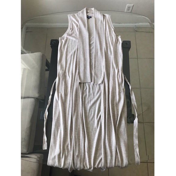 Long Nude Beige Color Cashmere Blend Ribbed Knit Collar Cardigan Splendid Med - Picture 4 of 8